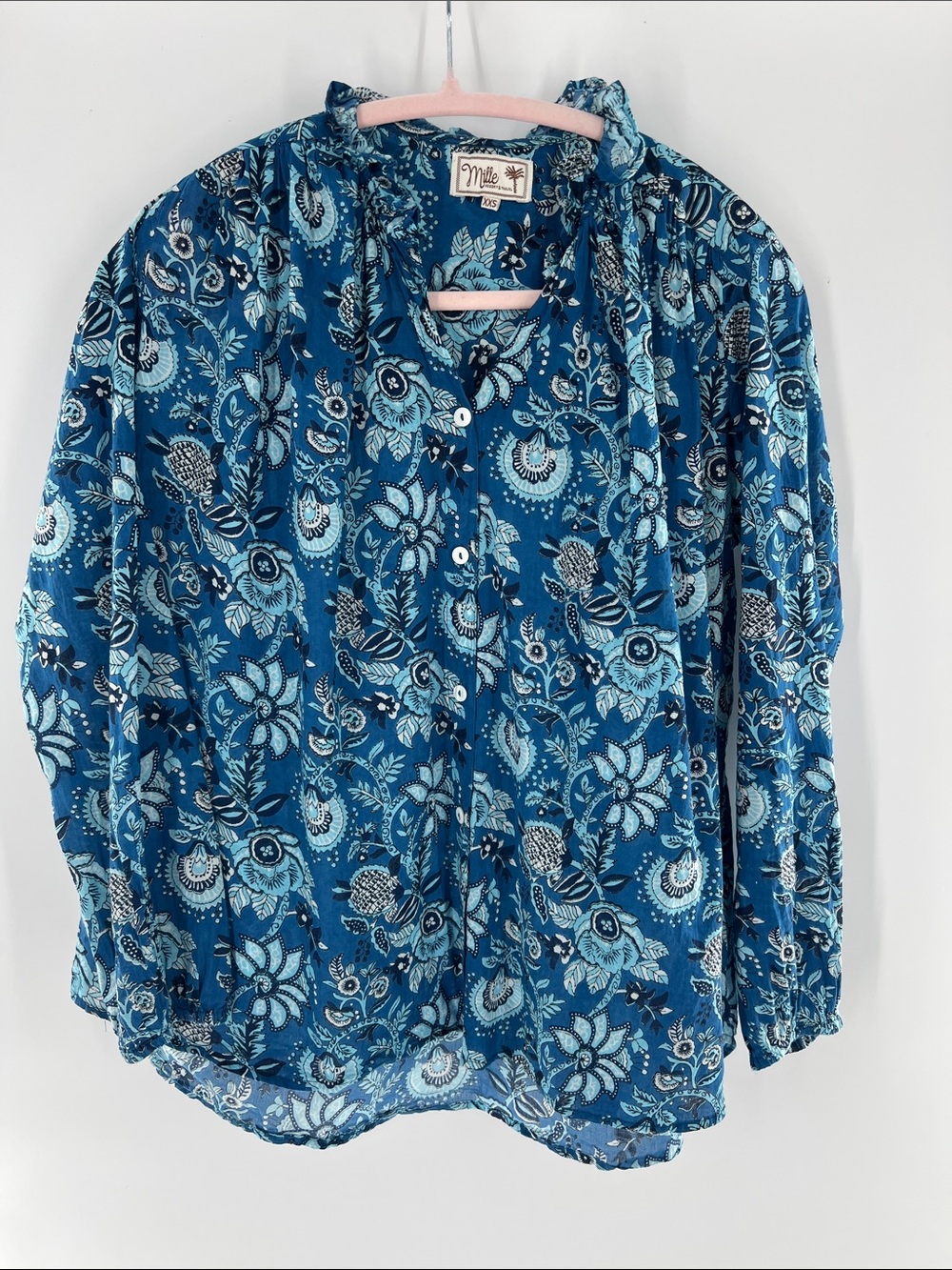 MILLE FRANCESCA TOP - FRENCH BLUE casual office feminine romantic cotton - Picture 2 of 9